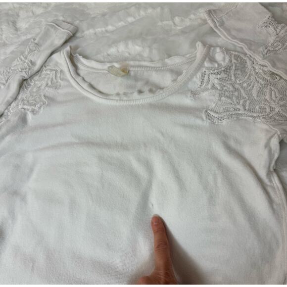 Free People Outer Sunset Ivory White Lace Insert Long Sleeve Boho Knit Top XS - Picture 14 of 16